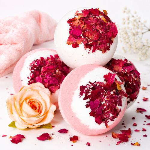 Rose and milk bath balls with a rose-petal fragrance