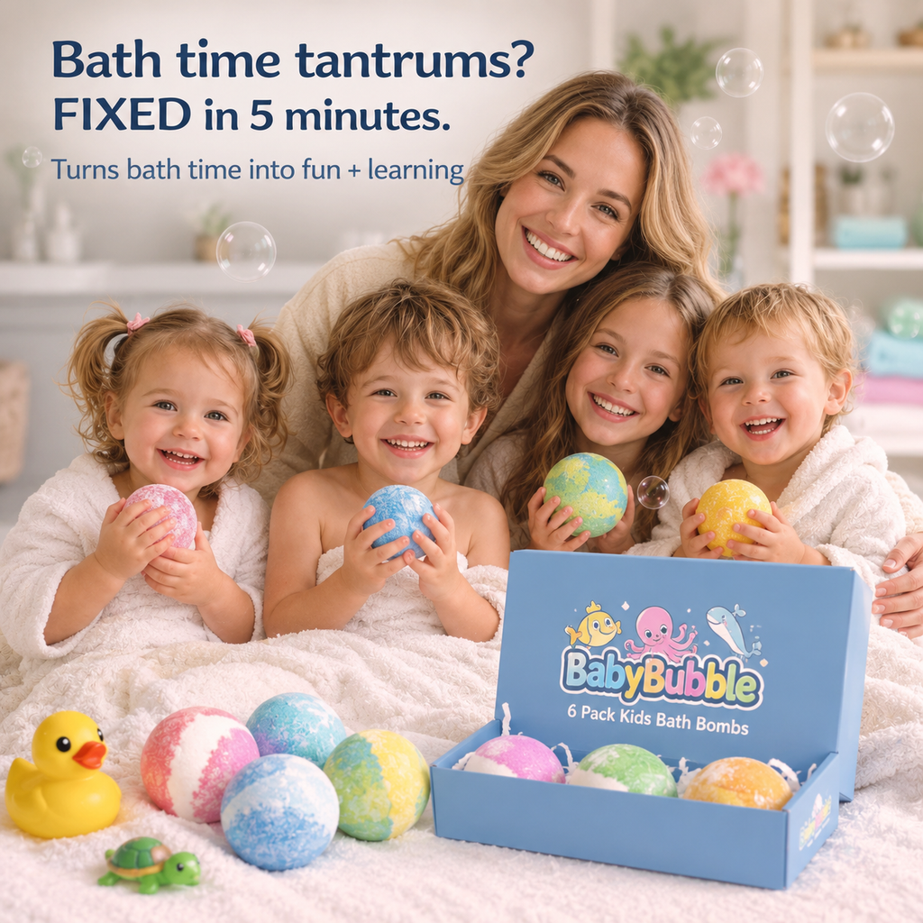 Six colourful kids' bath bombs, each with a hidden surprise toy