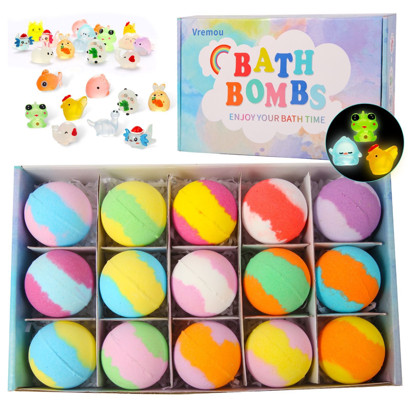 Kids' bath bombs with surprise toys inside, 15-pack gift set